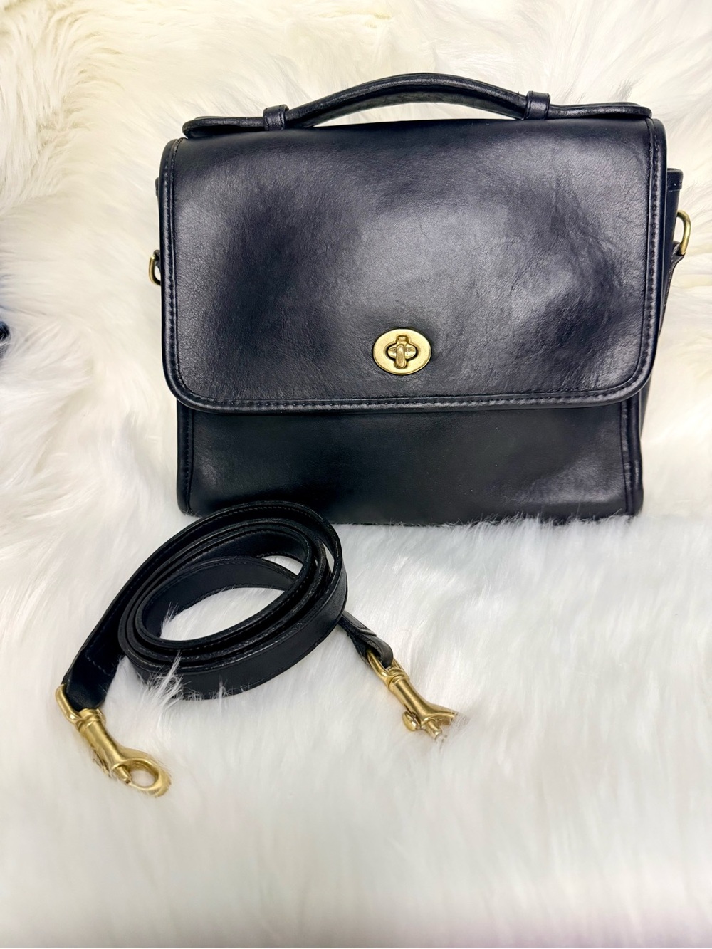 Vintage Coach Court Bag Black Leather Satchel Crossbody Handbag 9870